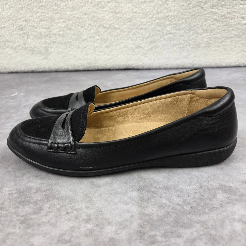 Naturalizer Womens Black Leather Suede Penny Loafers Flats 9M S1811
